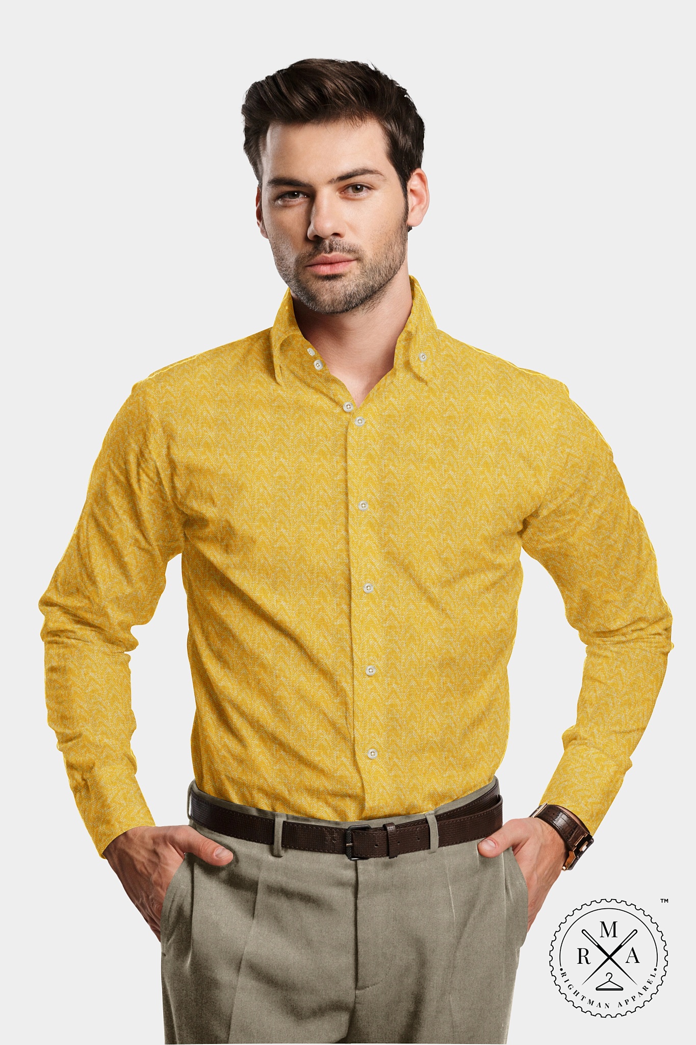 Yellow Linen Digital Print Shirt SH329